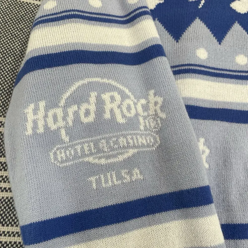 Hard Rock Hotel Casino Tulsa Sweater Men's Large Penguin Guitar Winter Theme